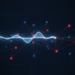 Abstract illustration of a Bitcoin transaction moving across a network