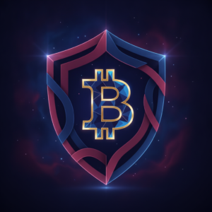 Abstract shield illustration representing Bitcoin safety and security
