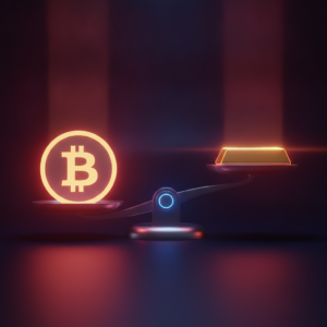 Abstract illustration comparing Bitcoin and gold as stores of value