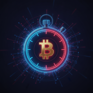Abstract illustration of a stopwatch with a Bitcoin symbol