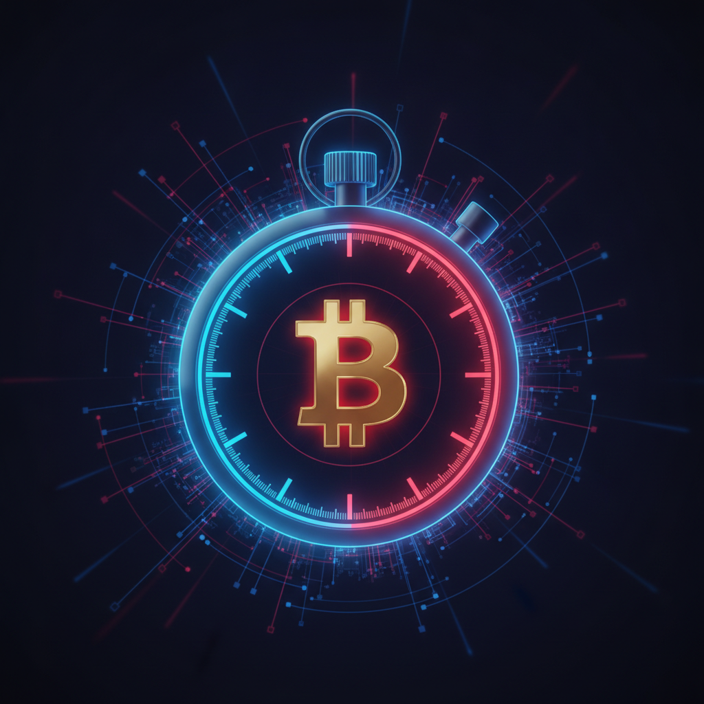 Abstract illustration of a stopwatch with a Bitcoin symbol