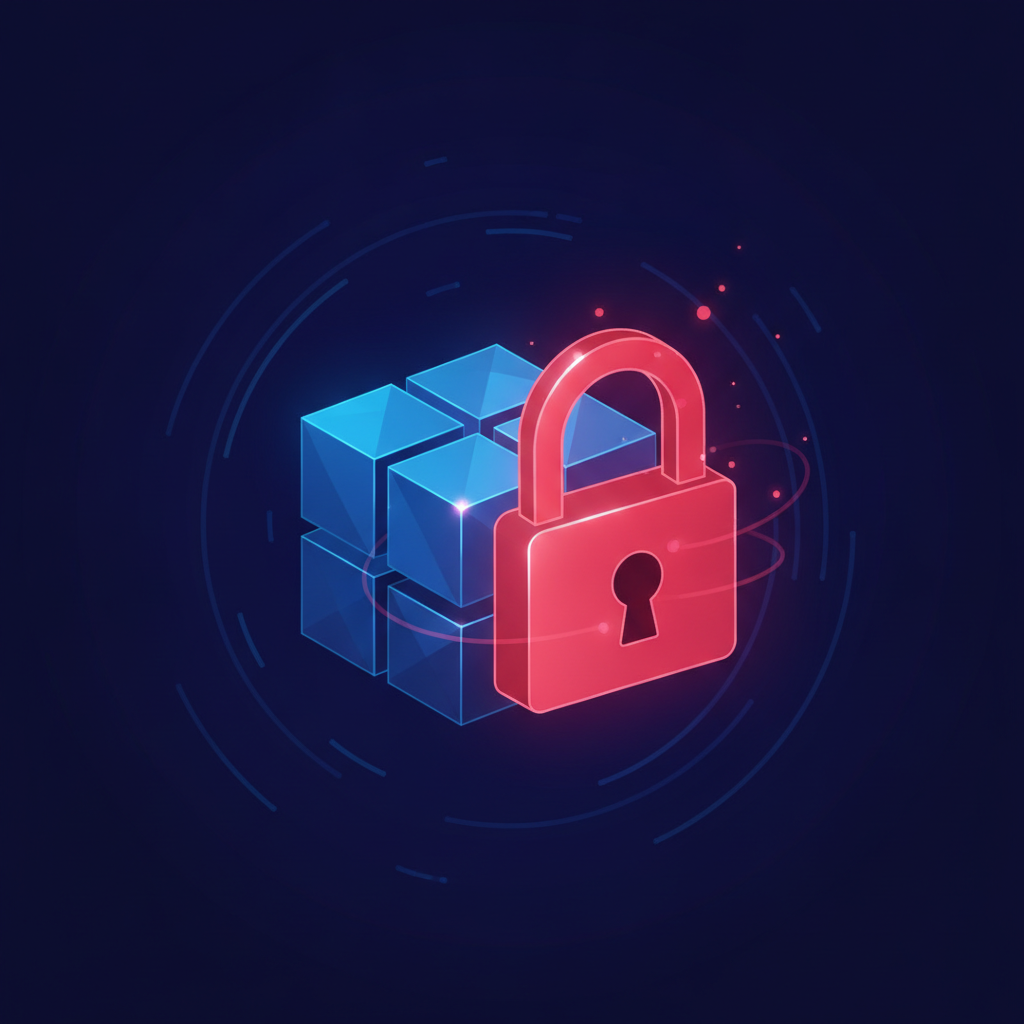 Abstract illustration of a lock sealing a blockchain block
