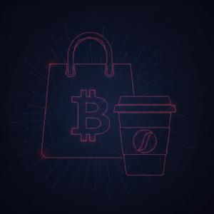 Abstract illustration of a shopping bag with a Bitcoin symbol