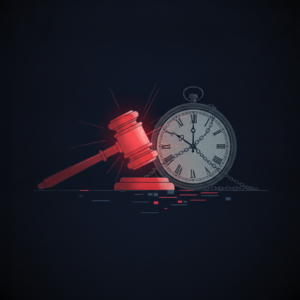 Abstract illustration of a gavel and a stalled clock