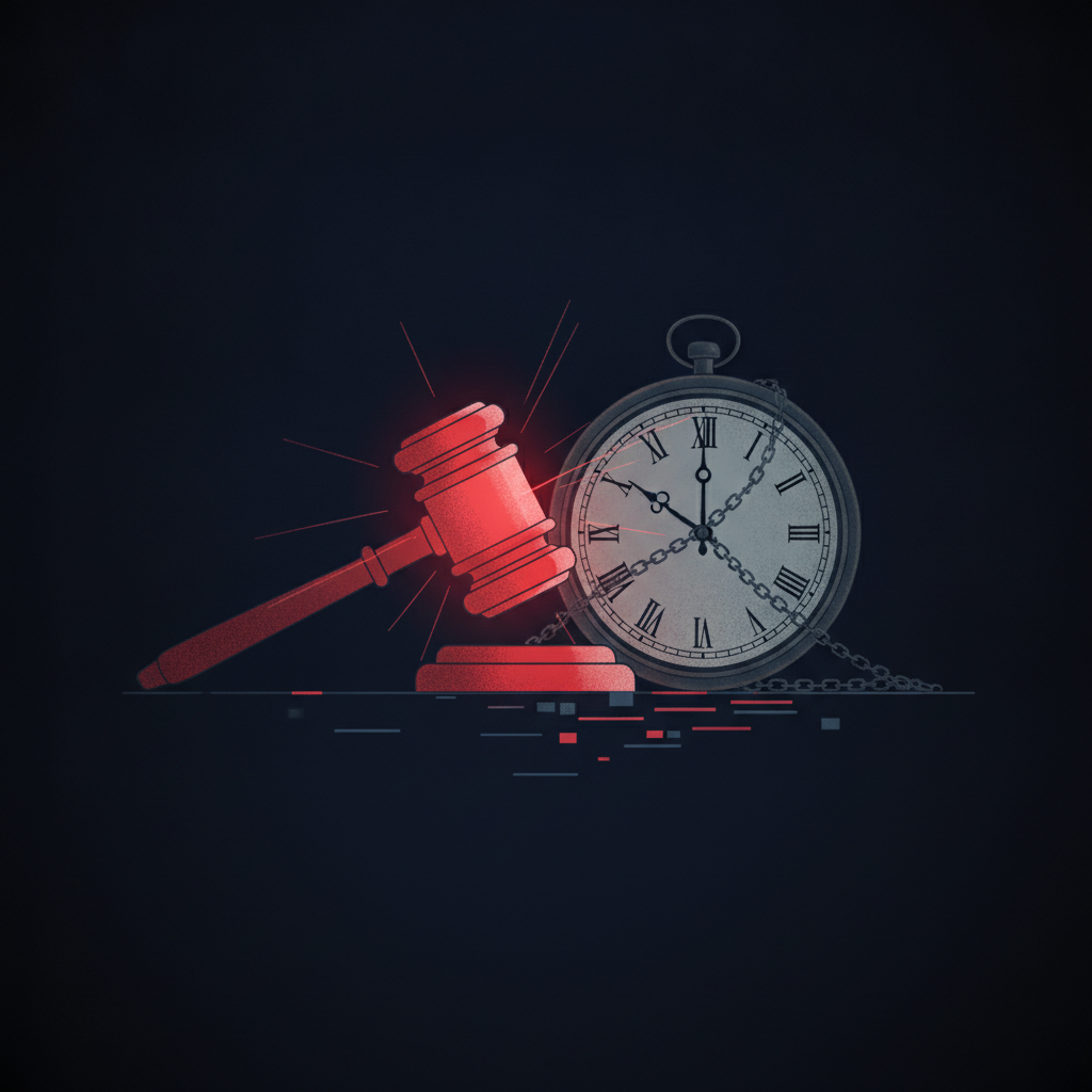 Abstract illustration of a gavel and a stalled clock