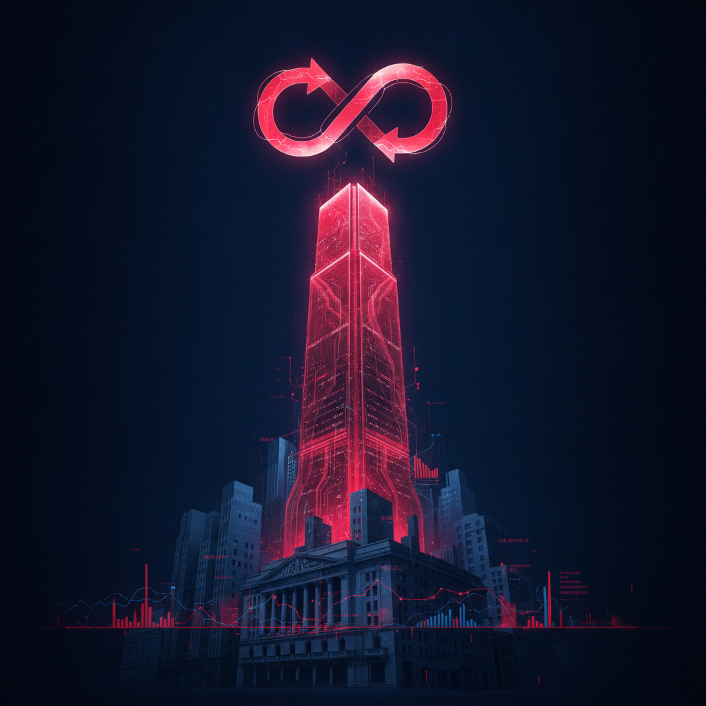 Abstract illustration of a skyscraper with a perpetual trading loop