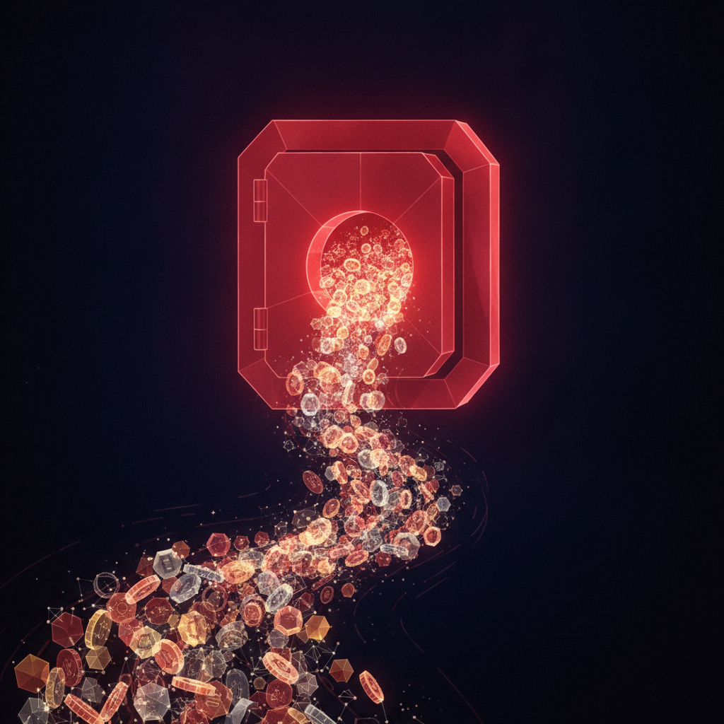 Abstract illustration of a vault filling with coin symbols