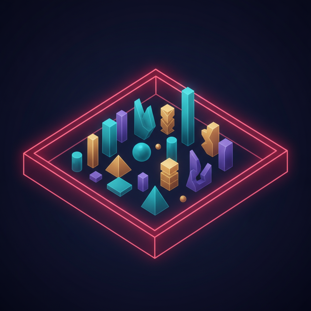 Abstract illustration of a sandbox containing startup building blocks