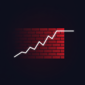 Abstract illustration of a wall blocking a rising price chart