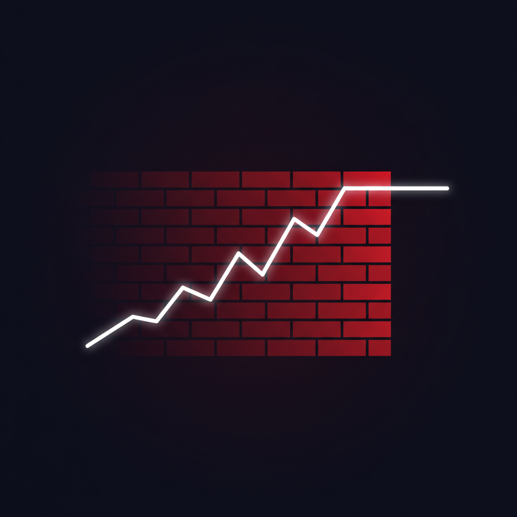 Abstract illustration of a wall blocking a rising price chart