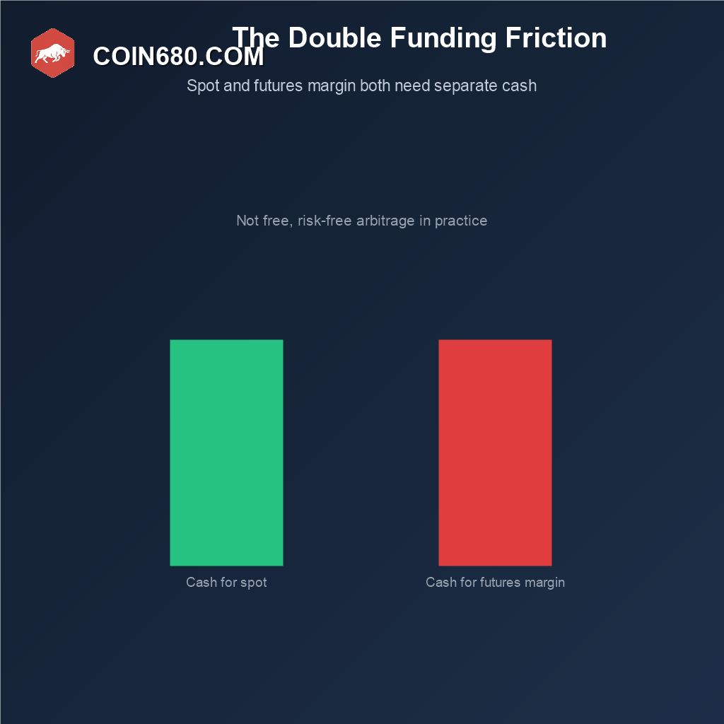 Bar chart showing the basis trade requires separate cash funding for both the spot purchase and the futures margin