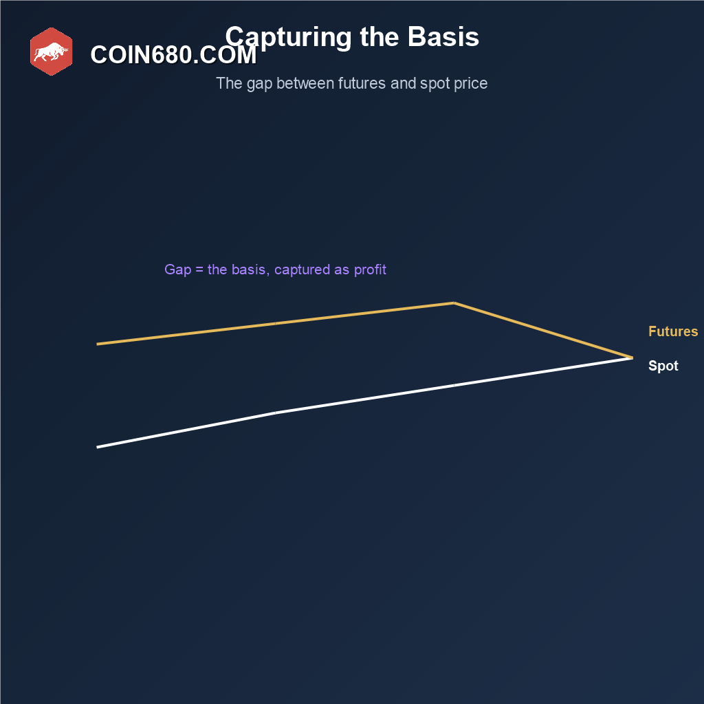 Line chart showing the price gap between Bitcoin futures and spot price that a basis trade captures as profit