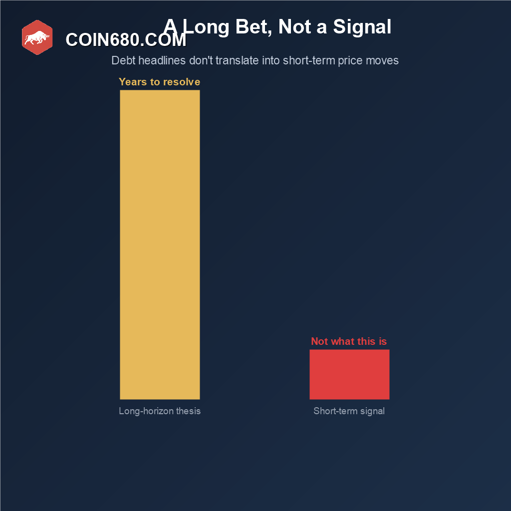 Bar chart contrasting the national debt narrative as a long horizon thesis rather than a short term trading signal