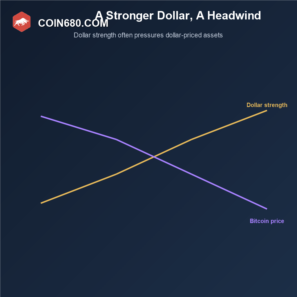 Line chart showing a stronger US dollar coinciding with Bitcoin price weakness