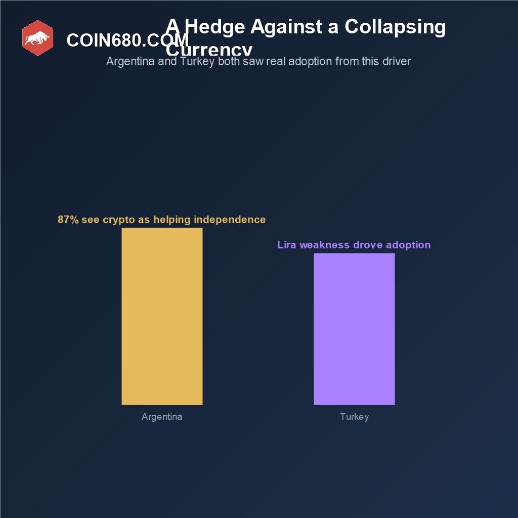 Bar chart showing Bitcoin adoption driven by currency instability in Argentina and Turkey