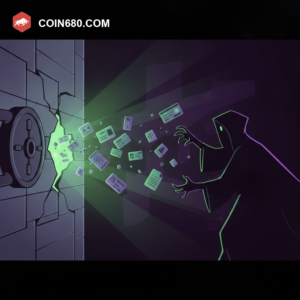 Illustration of a vault with a cracked wall leaking personal document fragments toward a shadowy figure