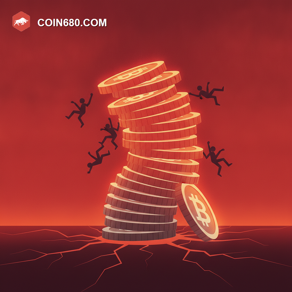 Illustration of a tower of coins toppling as figures fall off the top