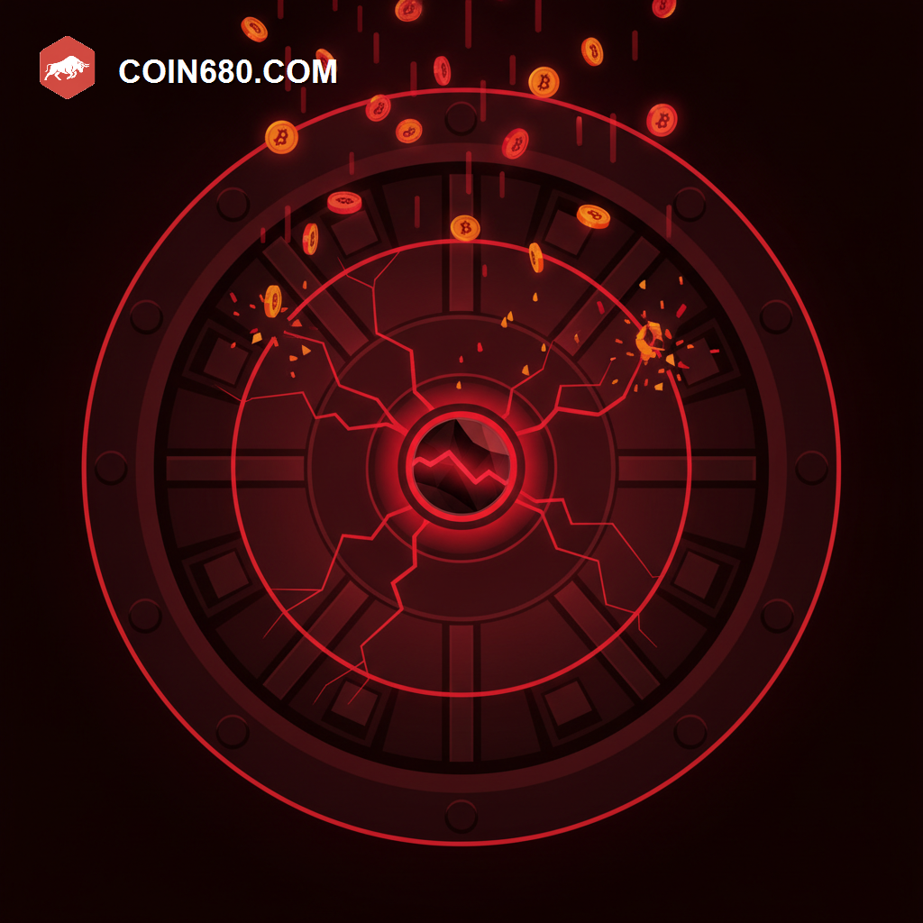 Illustration of a vault alarm triggering as tiny coin fragments rain down on it