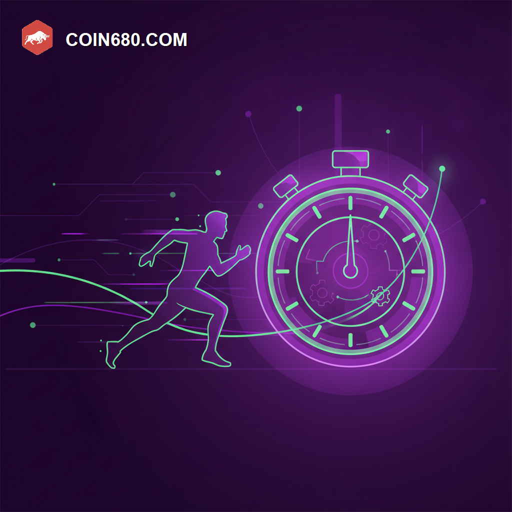 Illustration of a fast-moving runner made of light streaking past a large glowing stopwatch face