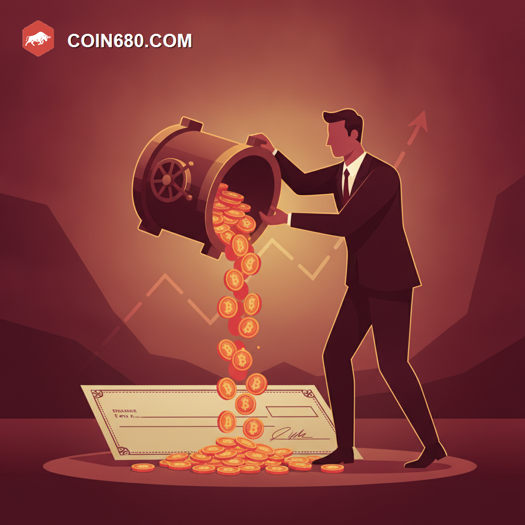 Illustration of a businessman pouring coins from a treasury vault into a dividend check below a faded higher price line