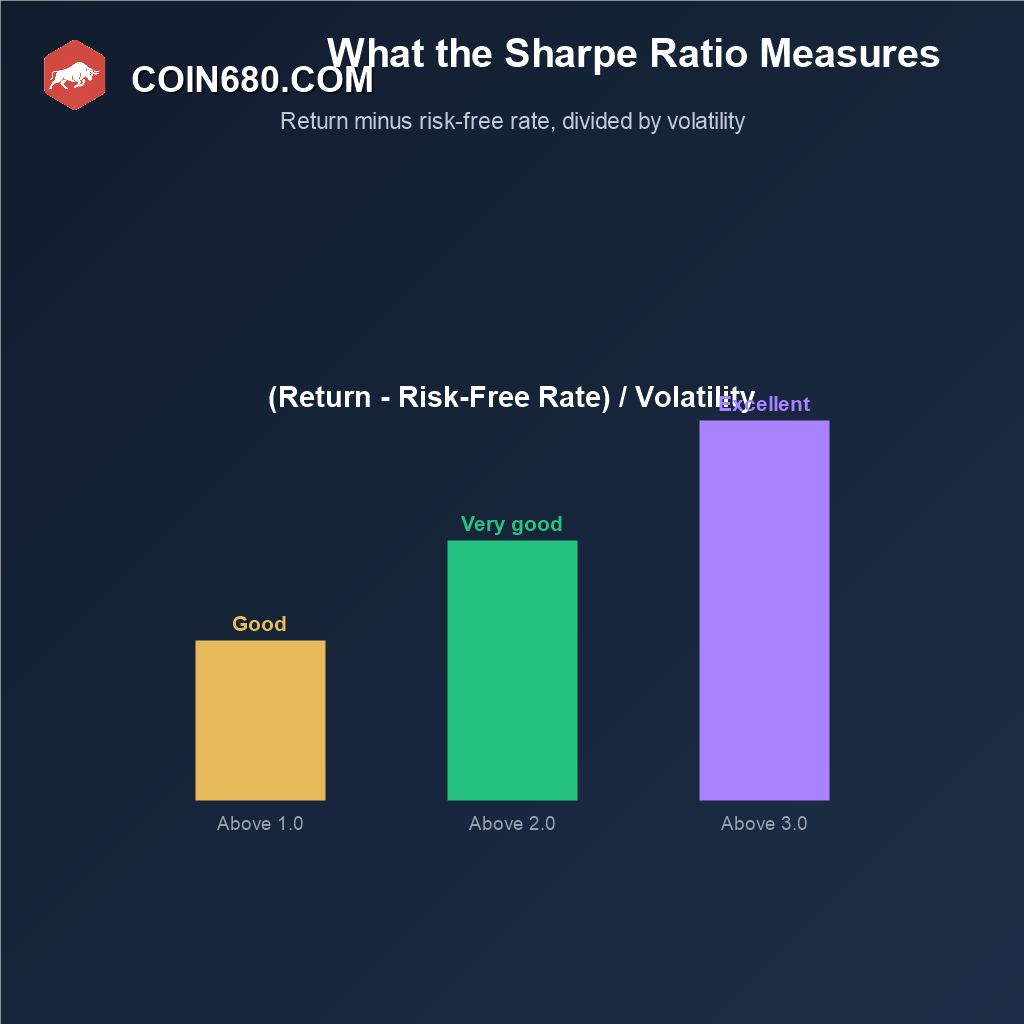 Diagram showing the Sharpe ratio formula and the scale for interpreting good, very good, and excellent risk-adjusted returns